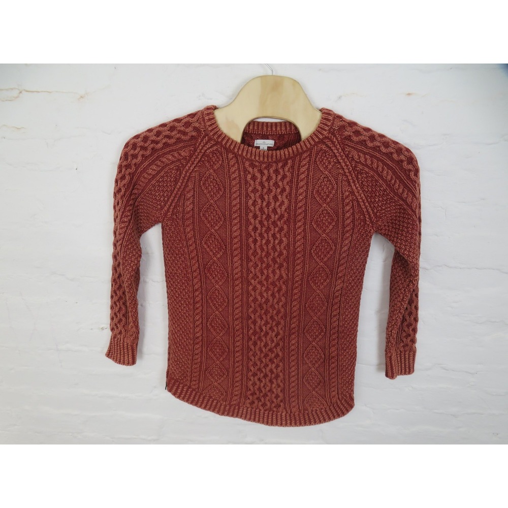 LL Bean Signature Sweater Womens Small Red Cable Knit Cotton Pullover Crew Neck